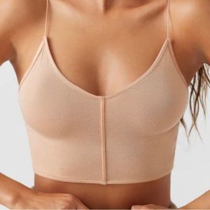 Joah Brown Corded V Crop Top in Peach